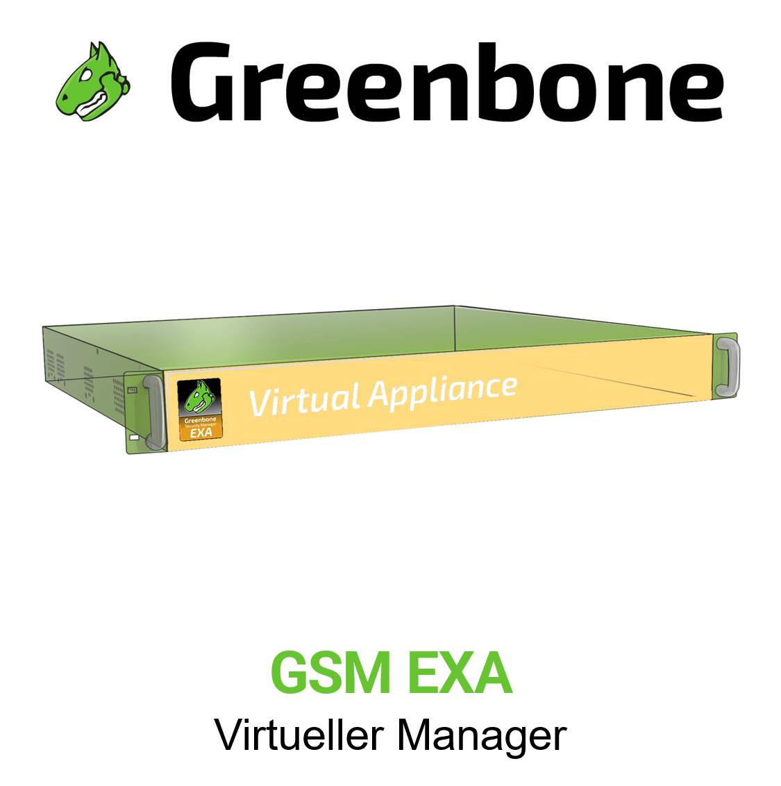 Greenbone GSM-EXA Virtuelle Appliance Vorschaubild mit Greenbone logo und Modellbezeichnung