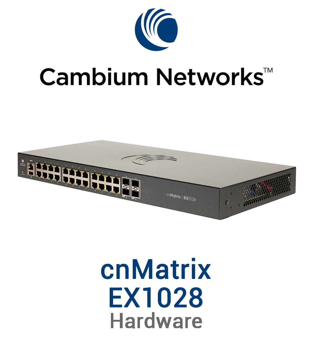 Cambium cnMatrix EX1028 Switch Vorschaubild mit Cambium Networks Logo und Modellbezeichnung