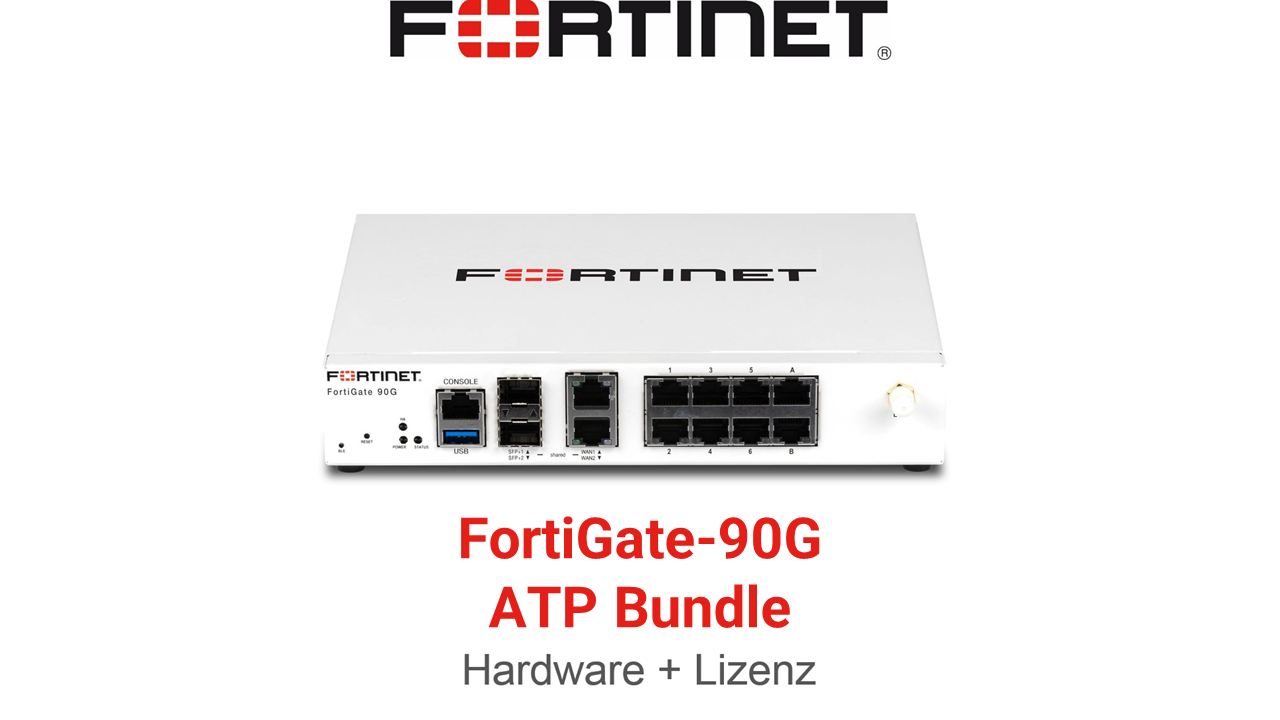 Fortinet FortiGate 90G Firewall Hardware + Advanced Threat Protection (ATP) Lizenz Vorderseite