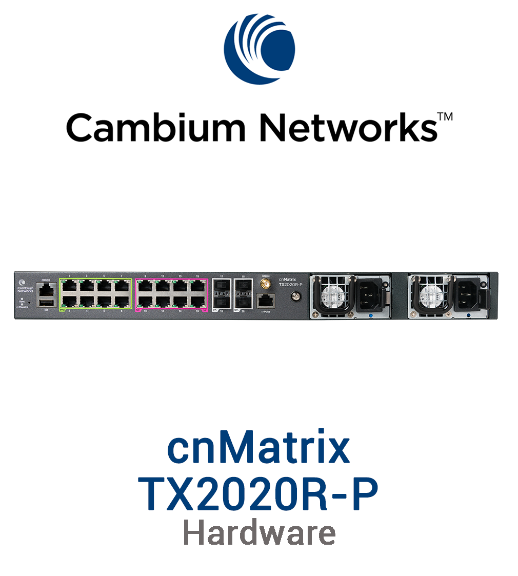 Cambium cnMatrix TX2020R-P Switch Vorschaubild mit Cambium Networks Logo und Modellbezeichnung