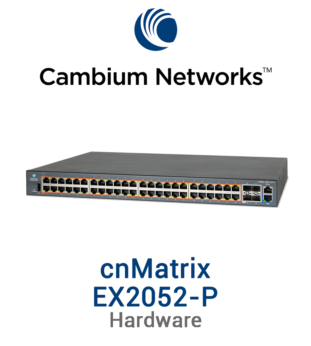 Cambium cnMatrix EX2052-P Switch Vorschaubild mit Cambium Networks Logo und Modellbezeichnung