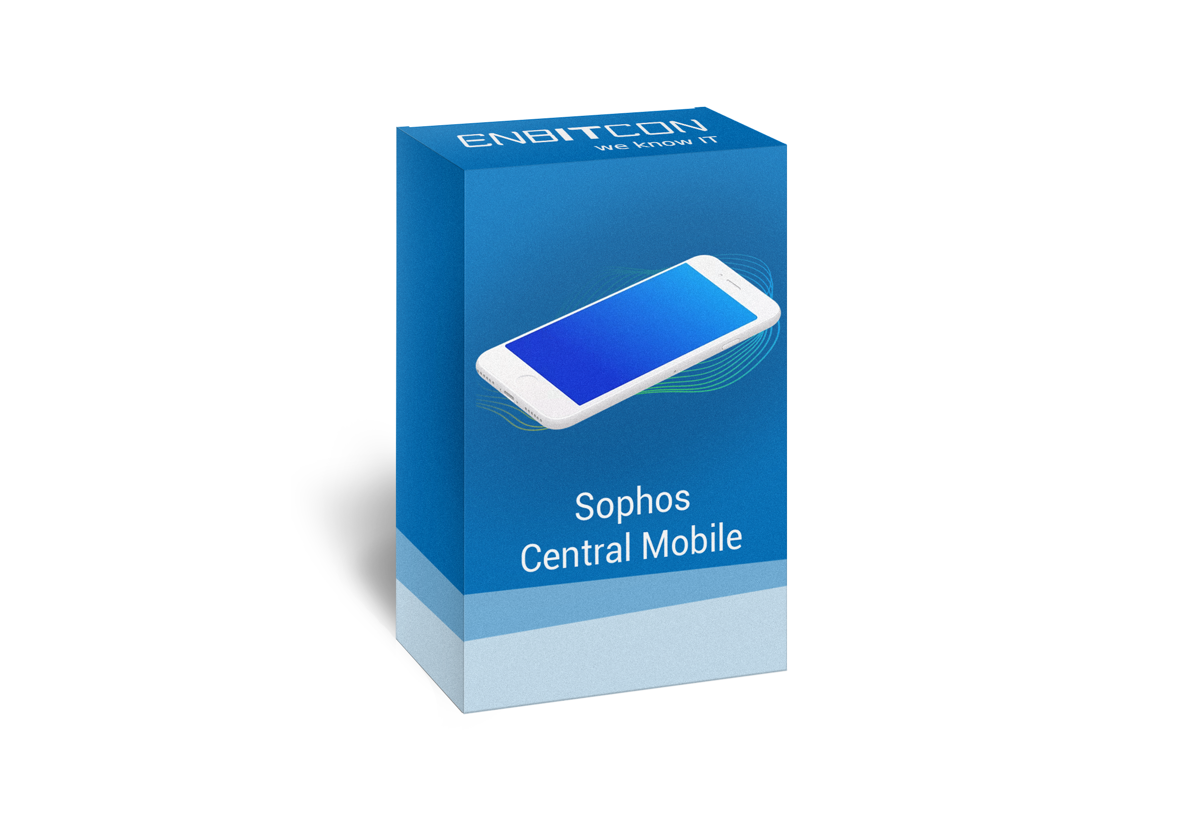Sophos  Central Mobile Box Vorschaubild bestehend aus einem Smartphone auf einer blauen Box