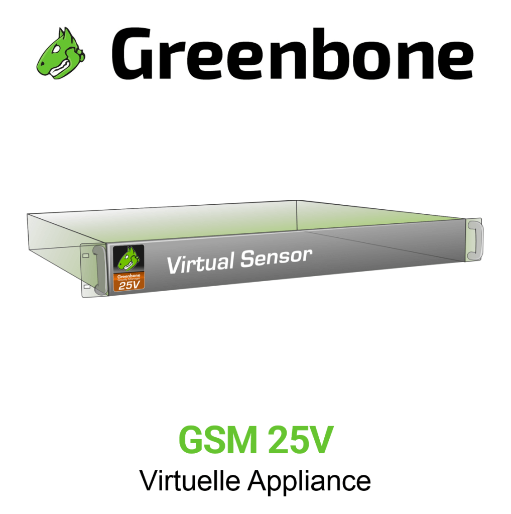 Greenbone GSM-25V Virtuelle Appliance Vorschaubild mit Greenbone logo und Modellbezeichnung
