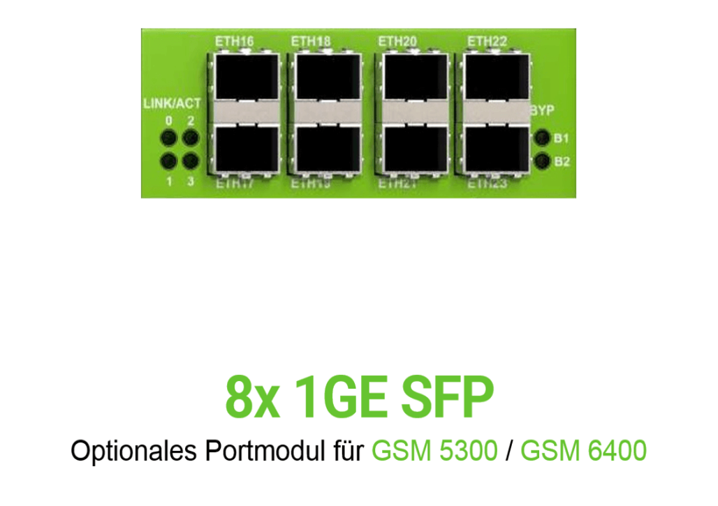Greenbone Vorschaubild für Optionales Portmodul für GSM-5300 und GSM-6400 mit 8 mal 1 GE SFP Ports ohne Greenbone logo