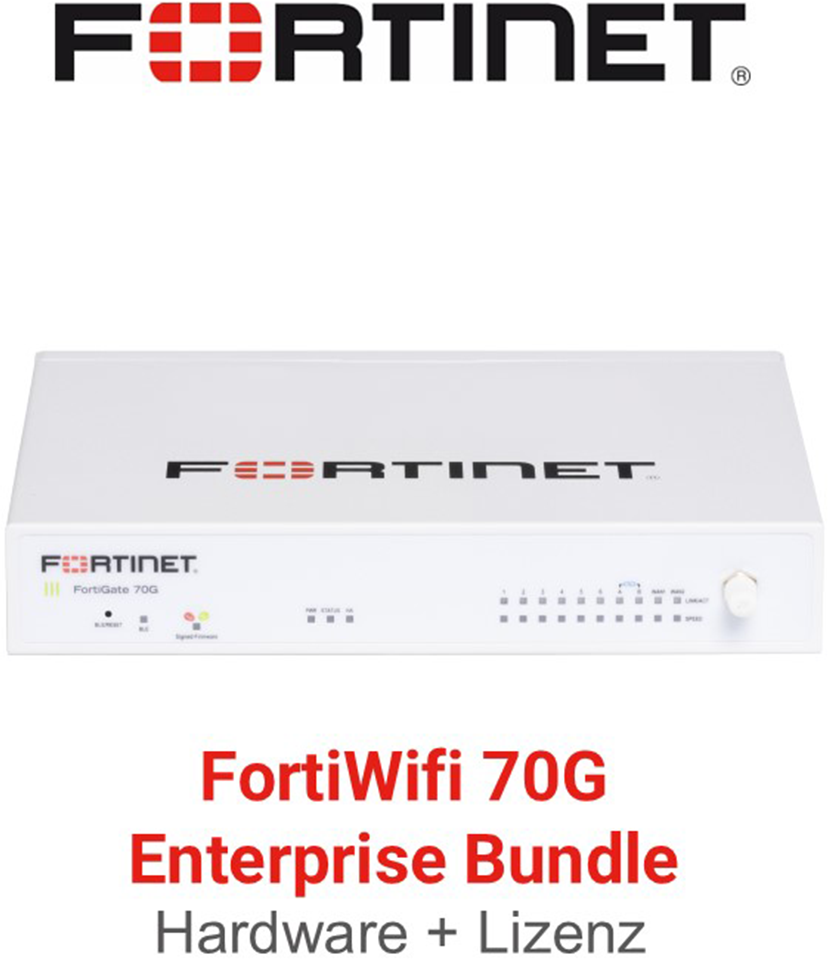 Fortinet FortiWiFi 70G Firewall Hardware + Enterprise Protection Lizenz Vorderseite