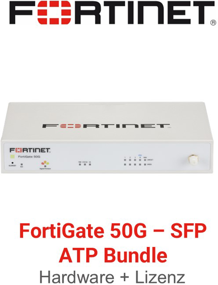 Fortinet FortiGate 50G SFP Firewall Hardware + Advanced Threat Protection (ATP) Lizenz Vorderseite