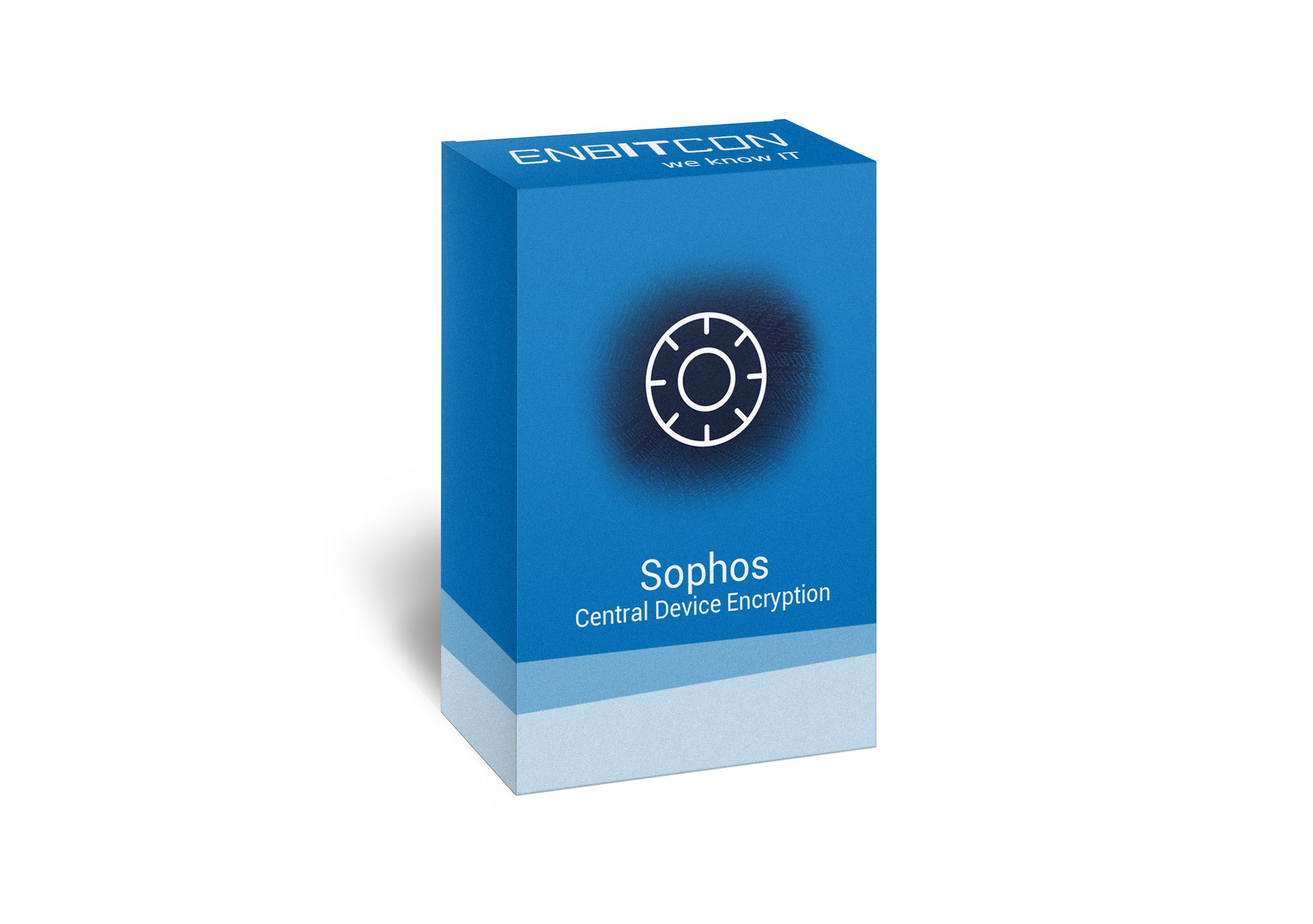 Sophos Central Device Encryption Box Vorschaubild bestehend aus einem schwarzen Tresorschloss auf einer blauen Box