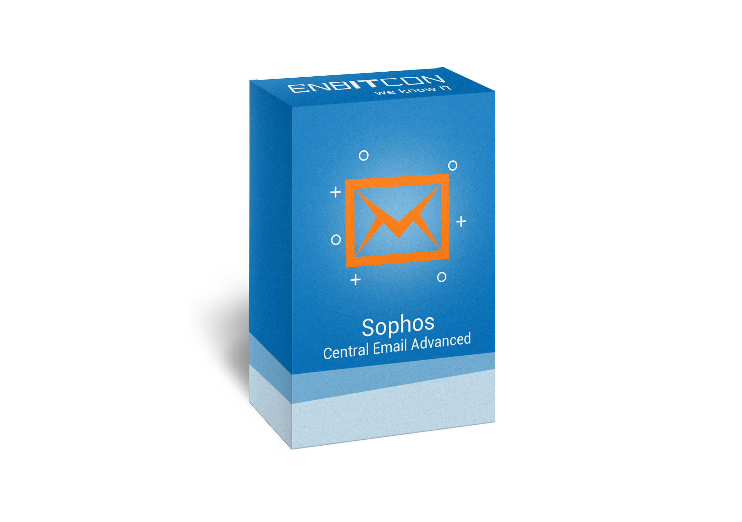 Sophos Central Email Advanced Box Vorschaubild  bestehend aus einem orangenem Brief auf einer blauen Box