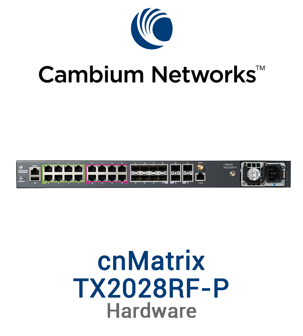 Cambium cnMatrix TX2028RF-P Switch Vorschaubild mit Cambium Networks Logo und Modellbezeichnung