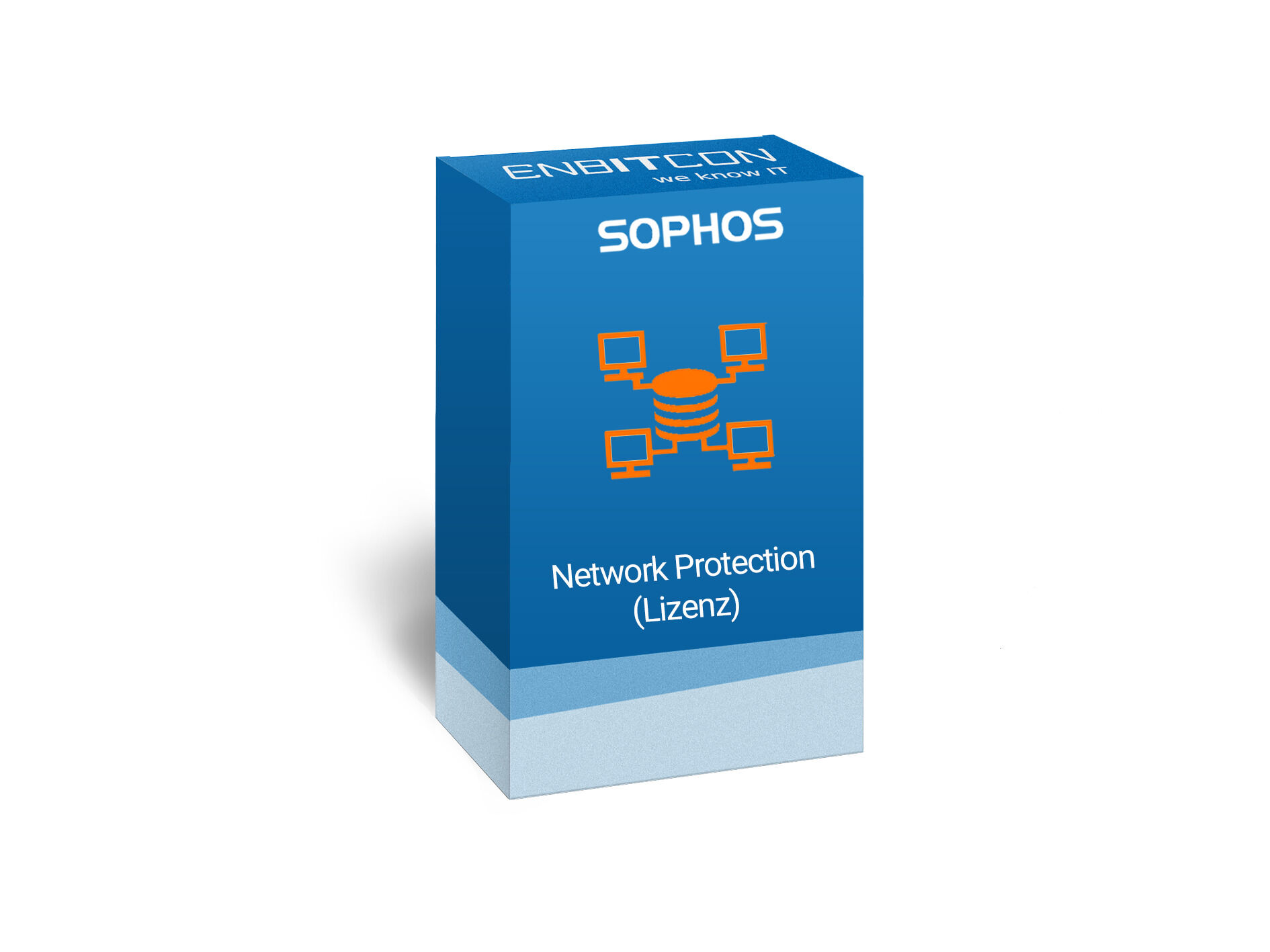Sophos Network Protection Lizenz Vorschaubild bestehend aus einem blauen Schild, indem sich ein Computernetz befindet
