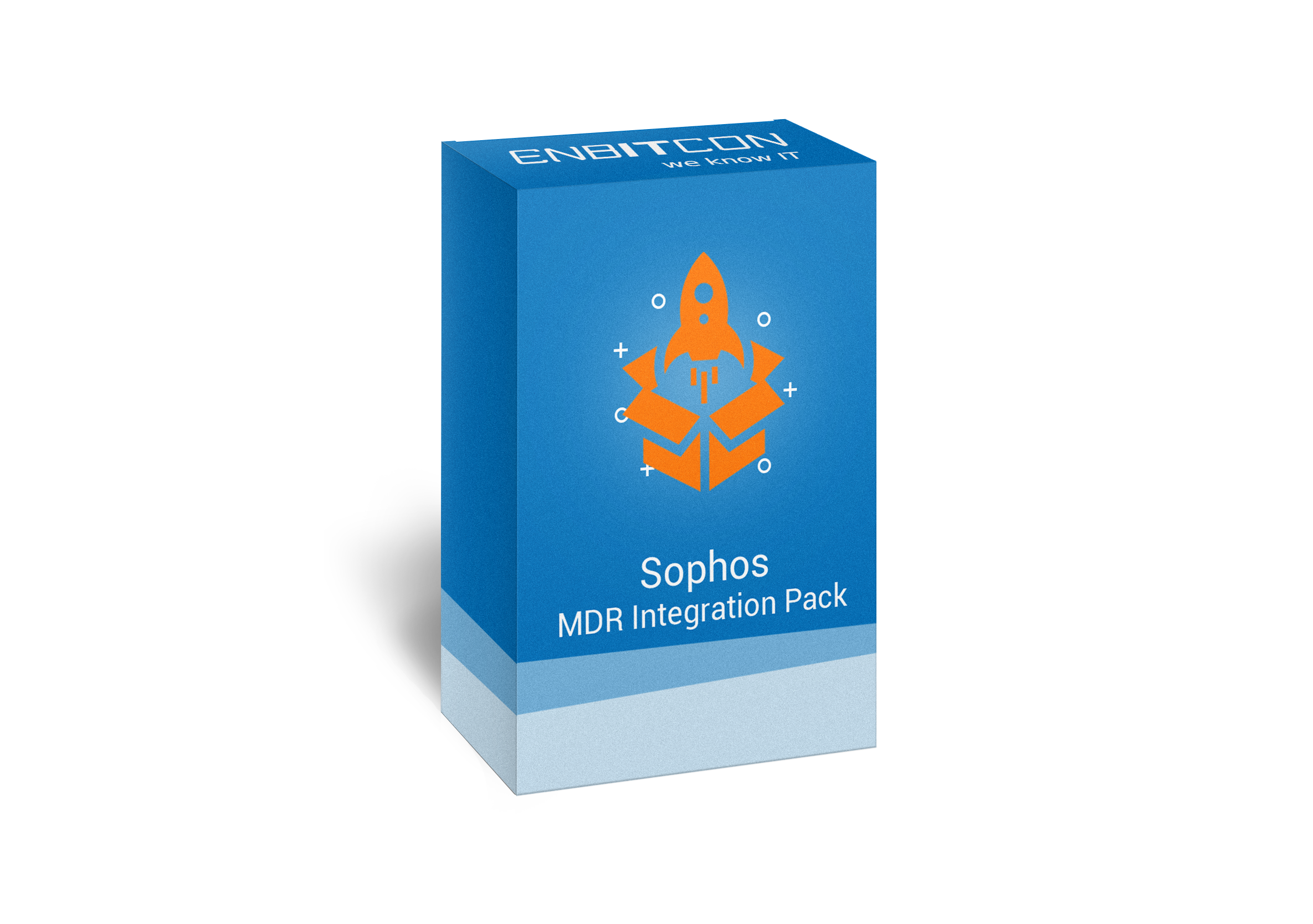 Sophos MDR Integration Pack Box Vorschaubild bestehend aus einer orangenen Rakete auf einer blauen Box