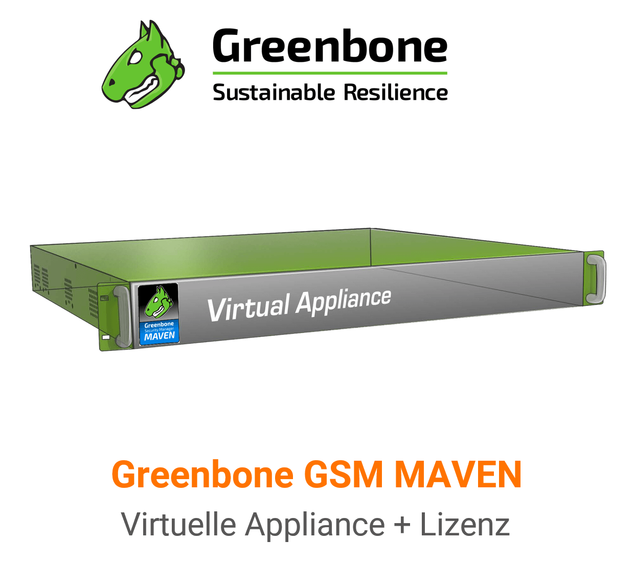 Greenbone GSM-MAVEN Virtuelle Appliance Vorschaubild mit Greenbone logo und Modellbezeichnung