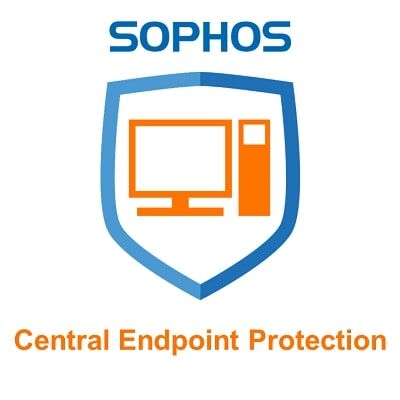 Sophos Central Endpoint Protection Vorschaubild bestehend aus einem blauen Schild, indem sich ein orangener Computer befindet
