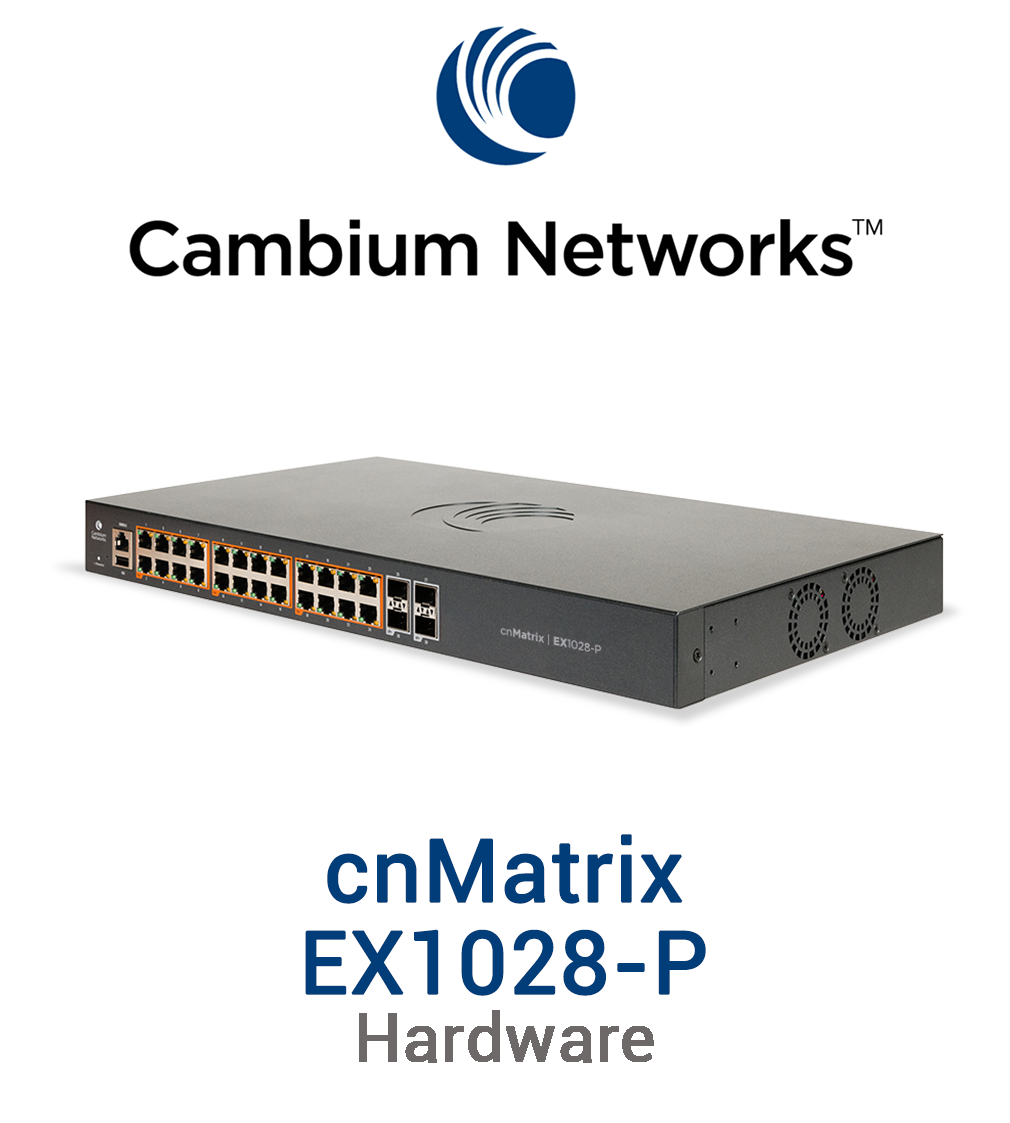 Cambium cnMatrix EX1028-P Switch Vorschaubild mit Cambium Networks Logo und Modellbezeichnung